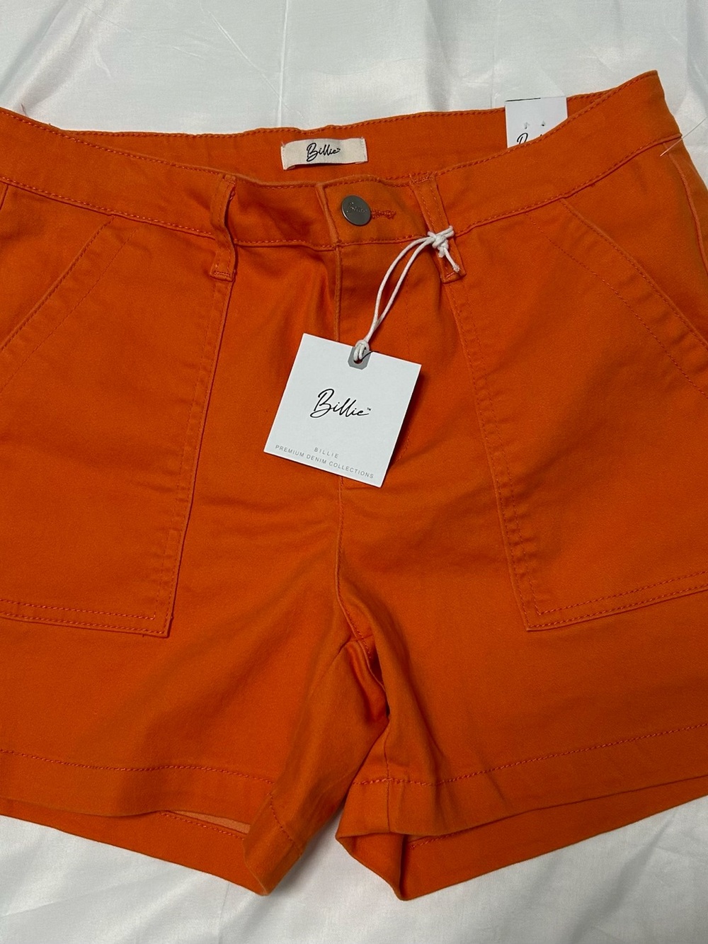 Billie Orange High-Rise Utility Bermuda Shorts